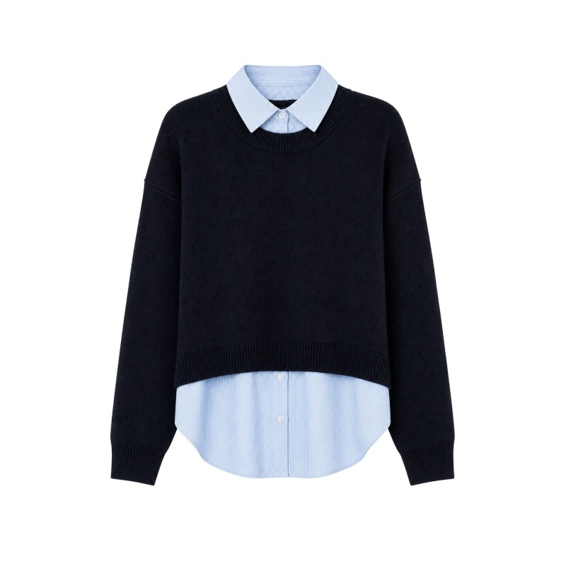 Tiffosi maglione blu con finta camicia da Donna. 10067353 Mixed_1 g 798 Lyons Blue