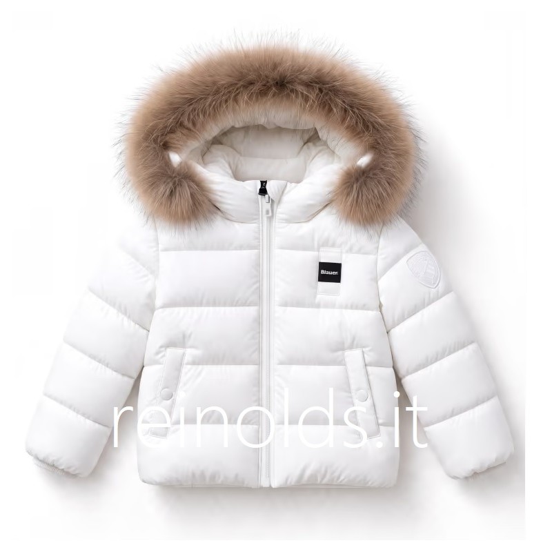 Blauer giubbotto unisex neonato e neonata amory in nylon bianco imbottito con cappuccio e pellicciaBIANCO OTTICO 26WBBXC02302 00
