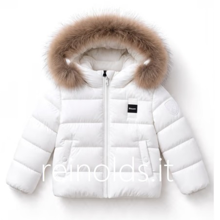 Blauer giubbotto unisex neonato e neonata amory in nylon bianco imbottito con cappuccio e pellicciaBIANCO OTTICO 26WBBXC02302 00