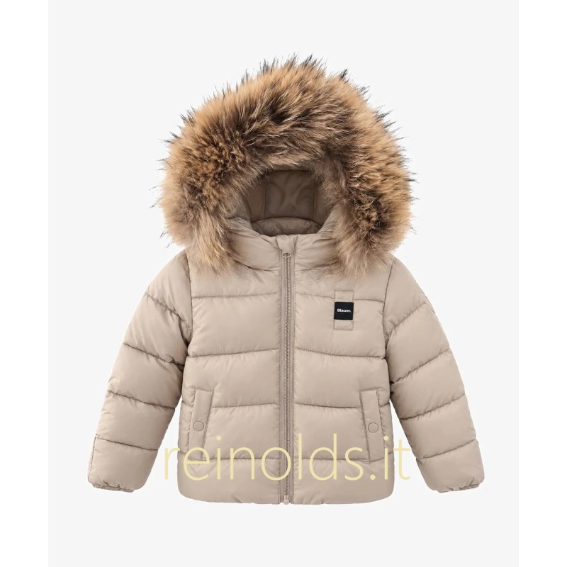 Blauer giubbotto unisex neonato e neonata amory in nylon beige imbottito con cappuccio e pelliccia 26WBBXC02302 005183 g 301 BEI