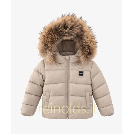 Blauer giubbotto unisex neonato e neonata amory in nylon beige imbottito con cappuccio e pelliccia 26WBBXC02302 005183 g 301 BEI