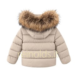 Blauer giubbotto unisex neonato e neonata amory in nylon beige imbottito con cappuccio e pelliccia 26WBBXC02302 005183 g 301 BEI