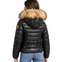 Blauer GIUBBINO CORTO IMBOTTITO OVATTA CON PELLICCIA VERA SUL CAPPUCCIO IVORY JUNIOR NERO interno BEIGE 301 26WBLGC02293 006648 