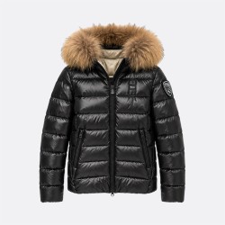Blauer GIUBBINO CORTO IMBOTTITO OVATTA CON PELLICCIA VERA SUL CAPPUCCIO IVORY JUNIOR NERO interno BEIGE 301 26WBLGC02293 006648 