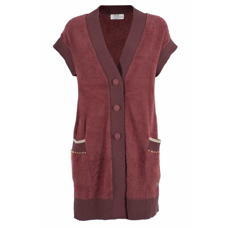 GILET DONNA IN MAGLIA CON TASCHE APPLICATE YES ZEE M107/IS00 marrone