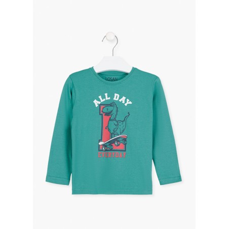 T-shirt a manica lunga con stampa - Bambino. - 225-1629AL - Verde college