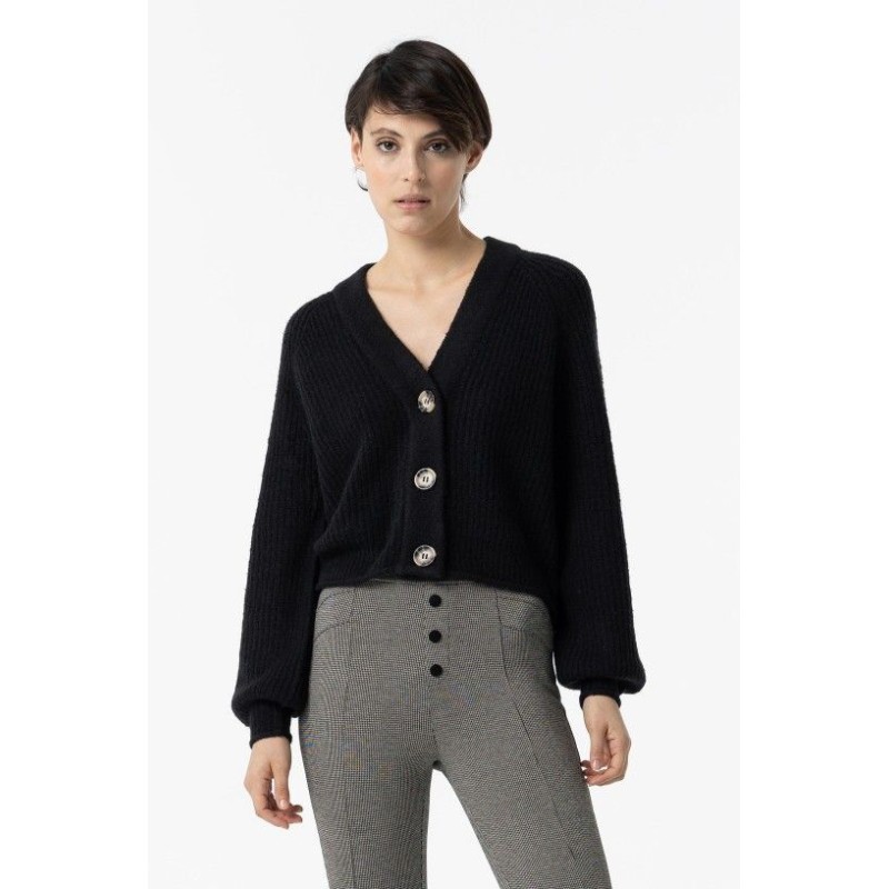 Cardigan da donna corto in maglia con bottoni grandi e maniche a palloncino 10051750 Trevo_1 000 a Tiffosi