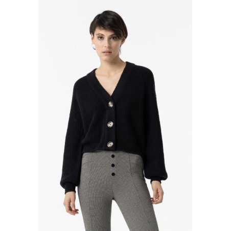 Cardigan da donna corto in maglia con bottoni grandi e maniche a palloncino 10051750 Trevo_1 000 a Tiffosi