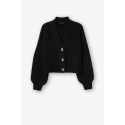 Cardigan da donna corto in maglia con bottoni grandi e maniche a palloncino 10051750 Trevo_1 000 a Tiffosi