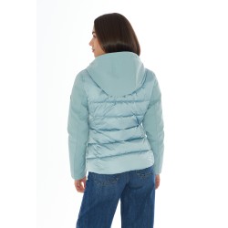 YES ZEE GIUBBINO DA DONNA TRAPUNTATO CON INSERTI IN SOFTSHELL, FINTO GILET E CAPPUCCIO STACCABILE J045 M800 c VERDE ANTICO