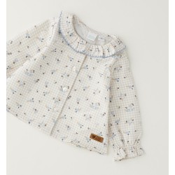 iDO Camicia neonata in twill 100% cotone con stampa vichy e fiorellini all-over Neonata. 4H075 6CFA g PANNA-ACQUA