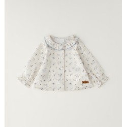 iDO Camicia neonata in twill 100% cotone con stampa vichy e fiorellini all-over Neonata. 4H075 6CFA g PANNA-ACQUA