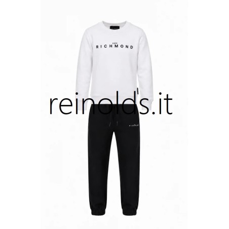 John Richmond SET FELPA GIROCOLLO BIANCA CON LOGO LITTERING DAVANTI + PANTALACCIO NERO ERIK Ragazzo. RBA26006CF g WHITE