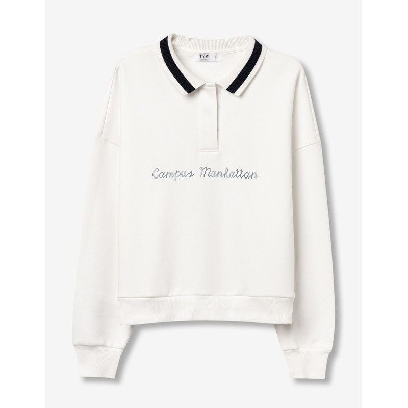 Tiffosi felpa con collo polo Ragazza. 10066947 Drift g 110 Star White