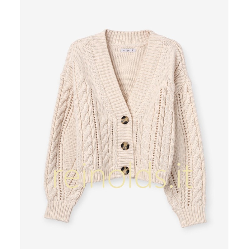 Tiffosi cardigan beige lavorato da donna e ragazza. 10067572 Cezanne g 104 Birch